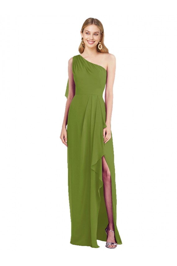 Olive Green Trumpet One Shoulder Long Bridesmaid Dress Bolton