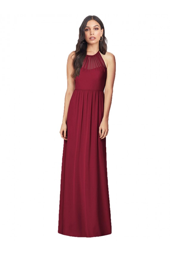 Burgundy Trumpet Halter Neck Long Bridesmaid Dress Bolton