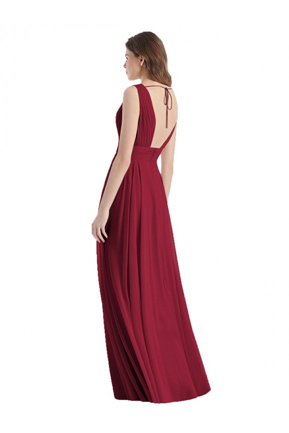 Tie Back Sea Glass A-Line V-Neck Long Bridesmaid Dress Bolton