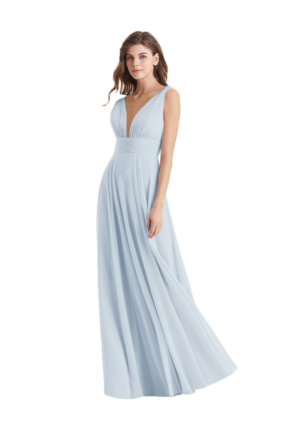 Tie Back Sea Glass A-Line V-Neck Long Bridesmaid Dress Bolton