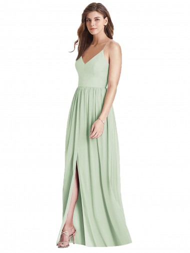 Open Back Sage A-Line V-Neck Long Semi Formal Evening Dress / Bridesmaid Dress Bolton