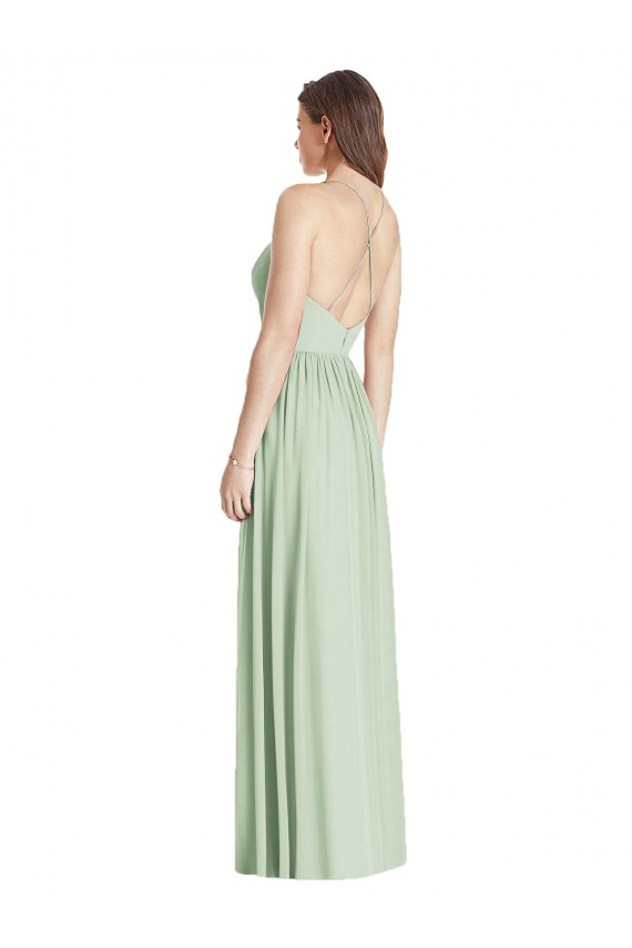 Open Back Sage A-Line V-Neck Long Semi Formal Evening Dress / Bridesmaid Dress Bolton