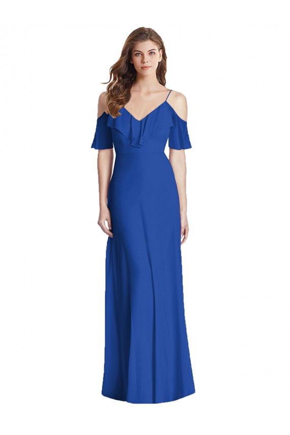 V-Back Royal Blue Trumpet V-Neck Long Semi Formal Evening Dress / Bridesmaid Dress Bolton