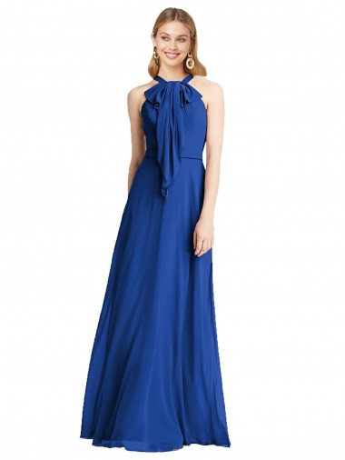 V-Back Royal Blue A-Line Halter Neck Long Bridesmaid Dress Bolton