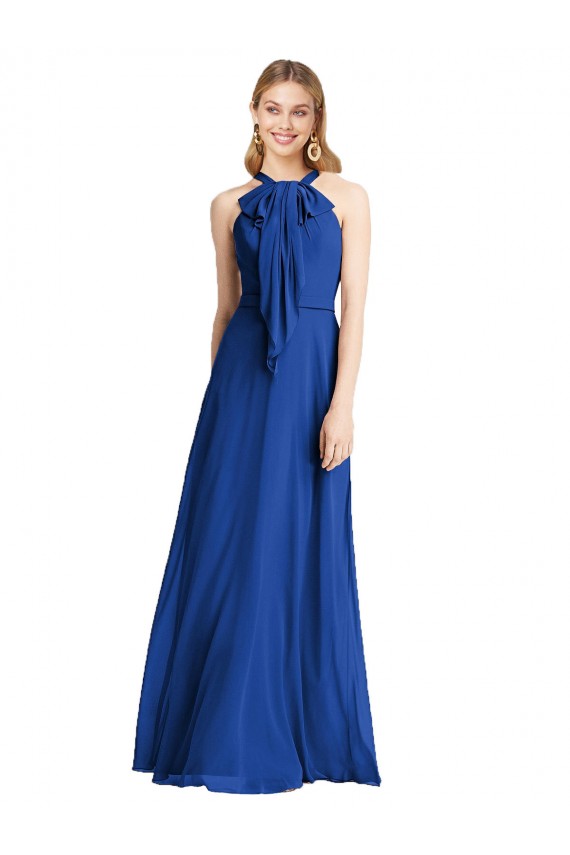 V-Back Royal Blue A-Line Halter Neck Long Bridesmaid Dress Bolton