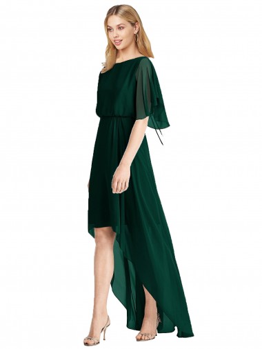 Tie Back Ever Green A-Line Round Neck High Low Bridesmaid Dress Bolton