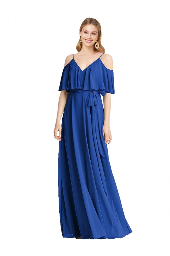 Royal Blue A-Line V-Neck Cold Shoulder Long Bridesmaid Dress Bolton