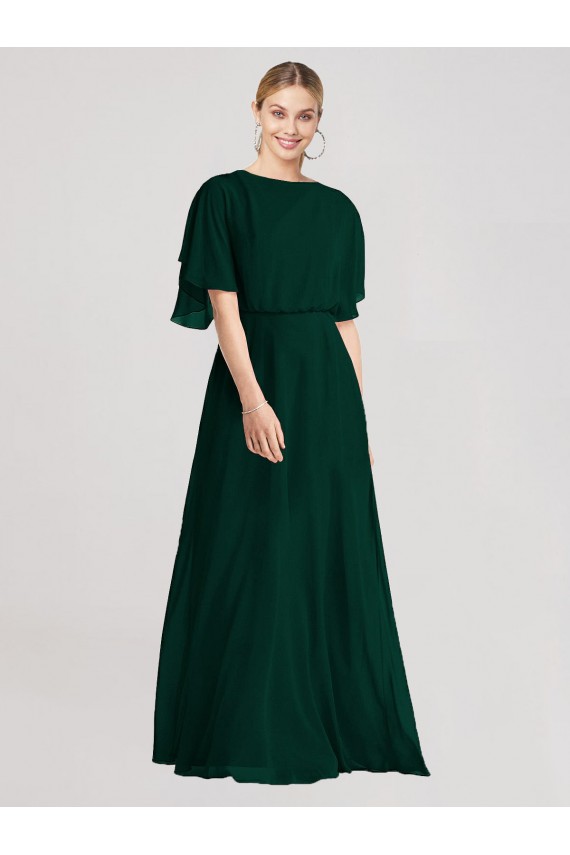 Tie Back Ever Green A-Line Round Neck Long Bridesmaid Dress Bolton
