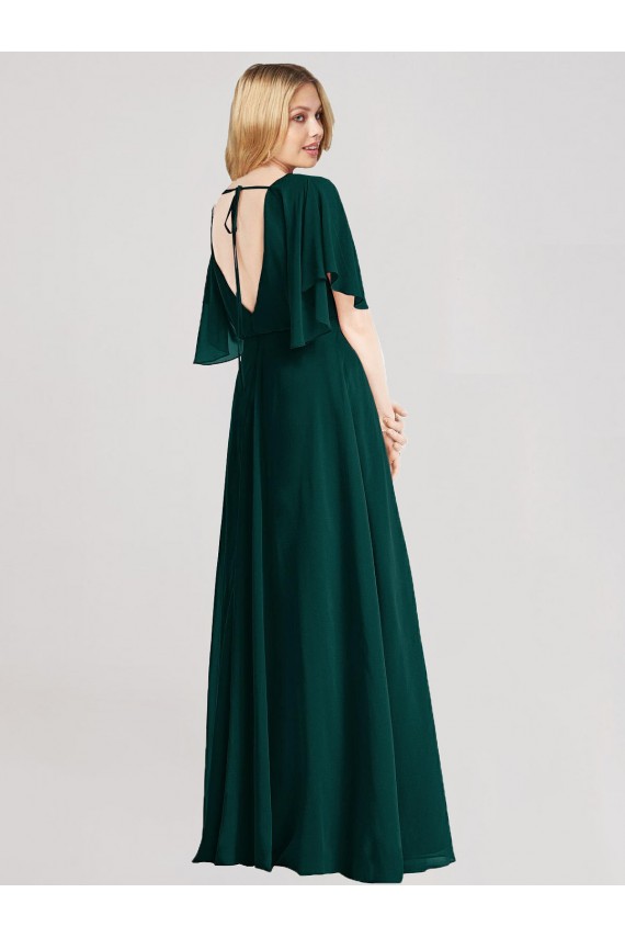 Tie Back Ever Green A-Line Round Neck Long Bridesmaid Dress Bolton