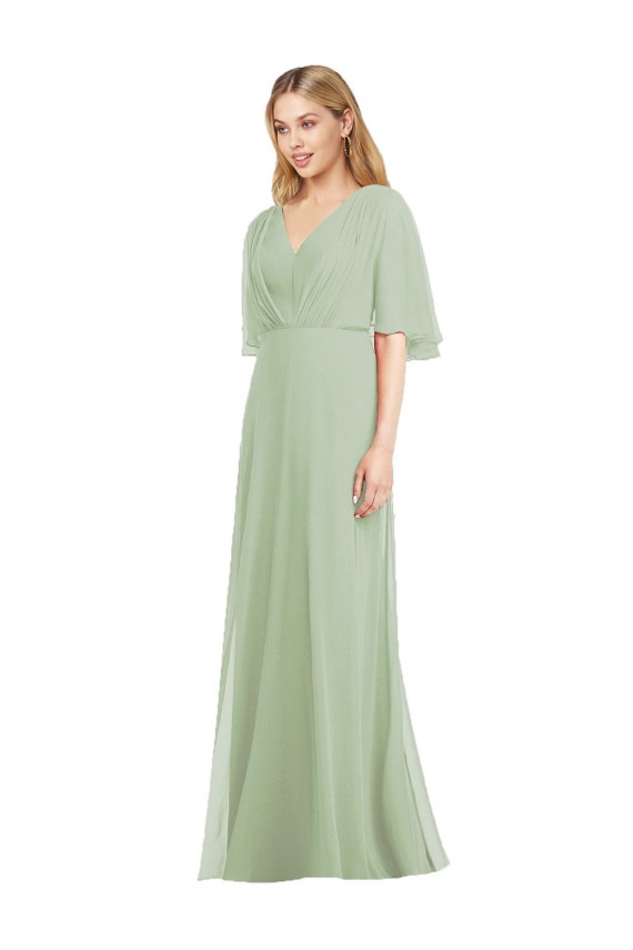 Smoke Green Trumpet V-Neck Long Bridesmaid Dress Bolton