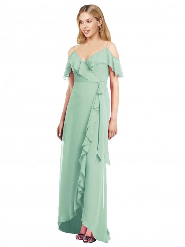 Mint Green Trumpet V-Neck Long High Low Bridesmaid Dress Bolton