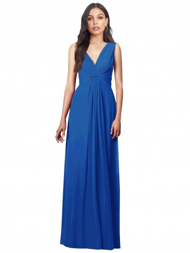 V-Back Royal Blue A-Line V-Neck Long Semi Formal Evening Dress / Bridesmaid Dress Bolton