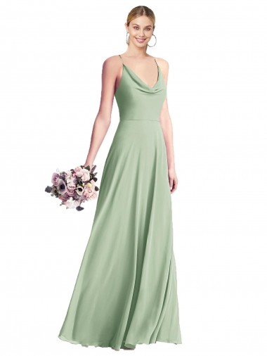 Open Back Sage A-Line Cowl Neck Long Bridesmaid Dress / Evening Dress Bolton