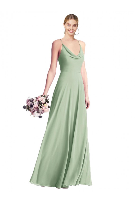 Open Back Sage A-Line Cowl Neck Long Bridesmaid Dress / Evening Dress Bolton