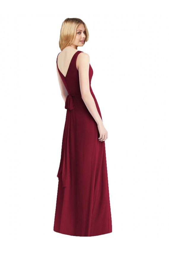 V-Back Burgundy A-Line V-Neck Long Floor Length Bridesmaid Dress Bolton