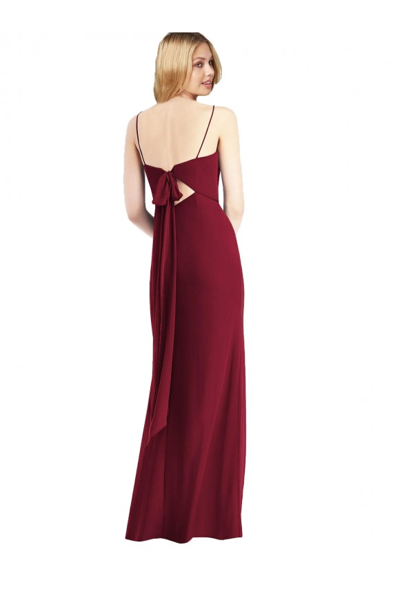 Tie Back Burgundy Trumpet Spaghetti Straps Long Bridesmaid Dress Bolton