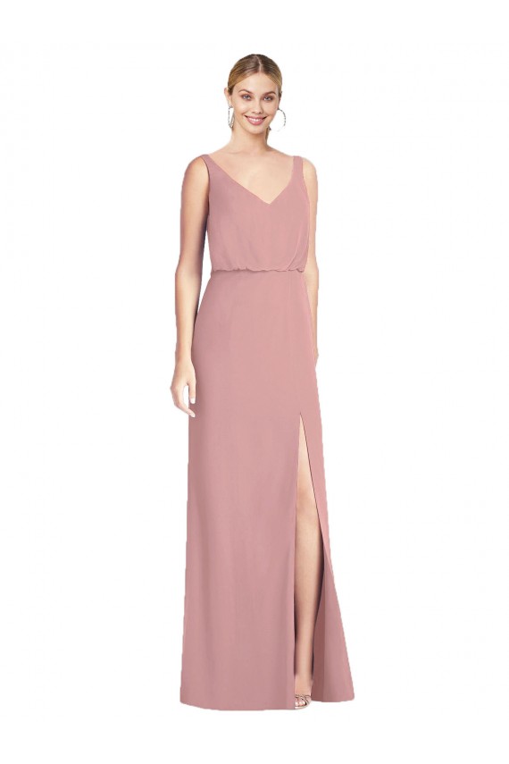 V-Back Dusty Pink Mermaid V-Neck Long Bridesmaid Dress Bolton