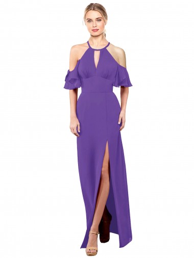 Open Back Purple A-Line Halter Neck Long Bridesmaid Dress Bolton