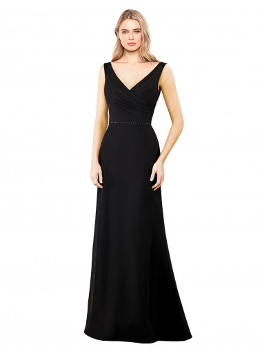 V-Back Black A-Line V-Neck Long Prom Dress / Bridesmaid Dress Bolton