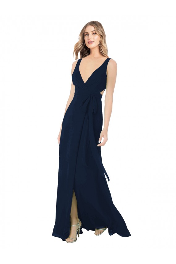 Dark Navy A-Line V-Neck Long Bridesmaid Dress / Evening Dress Bolton