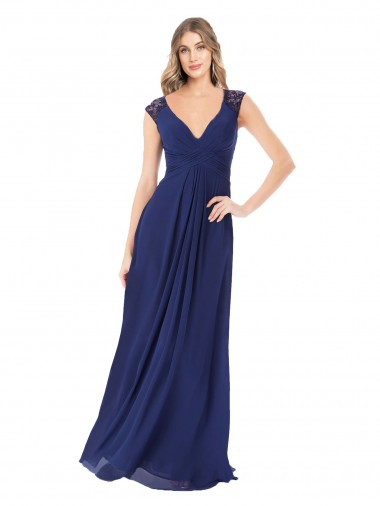 Keyhole Back Sapphire A-Line V-Neck Long Bridesmaid Dress Bolton