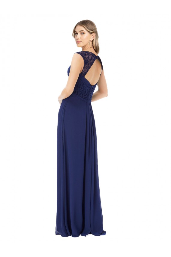 Keyhole Back Sapphire A-Line V-Neck Long Bridesmaid Dress Bolton