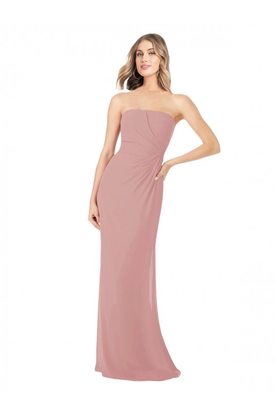 Dusty Pink Sheath Strapless Long Bridesmaid Dress Bolton