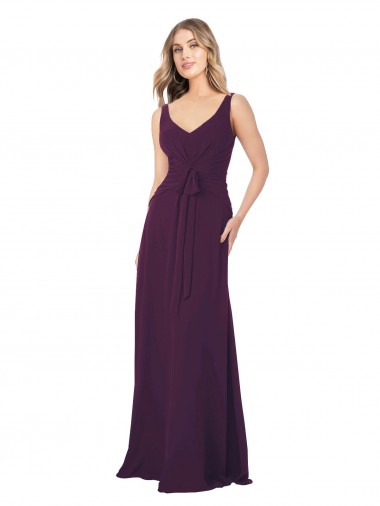 Grape A-Line V-Neck Long Floor Length Bridesmaid Dress Bolton