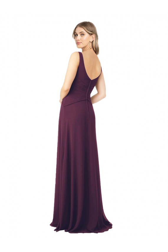 Grape A-Line V-Neck Long Floor Length Bridesmaid Dress Bolton