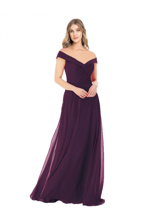 Grape A-Line Off the Shoulder Long Bridal Party Dress Bolton