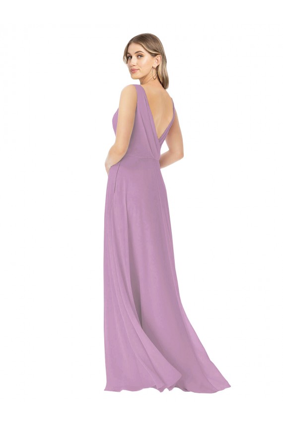 Dark Lavender A-Line V-Neck Long Bridal Party Dress Bolton