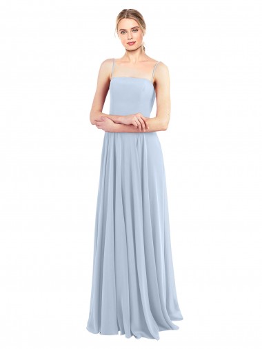 Low Back Light Sky Blue A-Line Square Neck Long Bridesmaid Dress Bolton