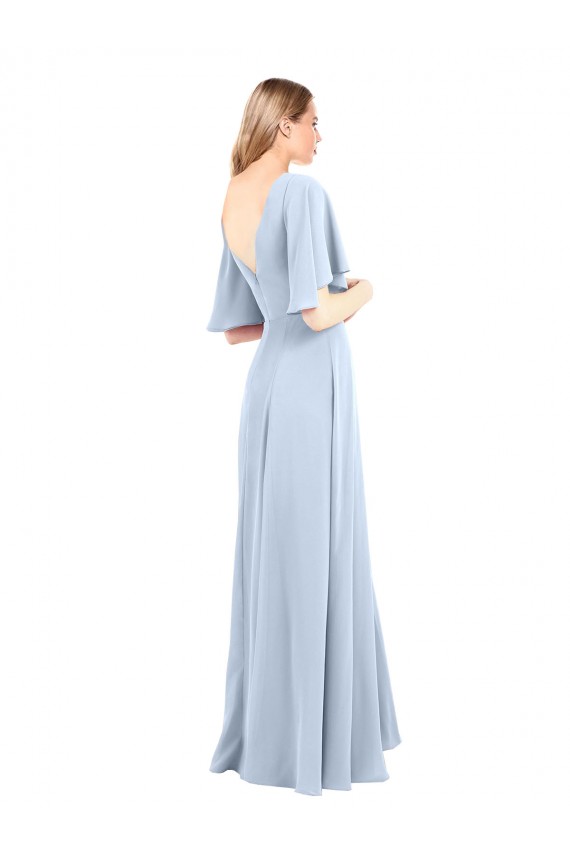 V-Back Light Sky Blue A-Line V-Neck Long Bridesmaid Dress / Evening Dress Bolton