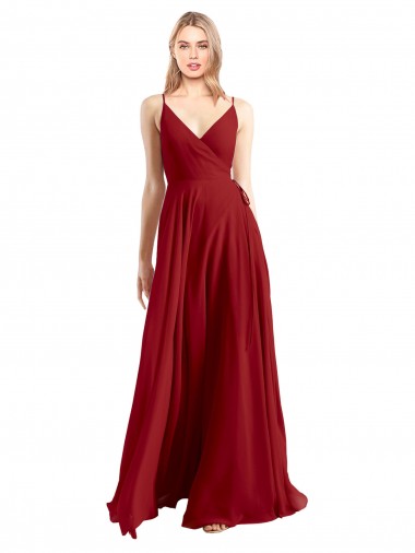 V-Back Red A-Line V-Neck Sleeveless Long Bridesmaid Dress Bolton