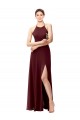 Open Back Burgundy Gold A-Line High Neck Long Bridesmaid Dress Bolton