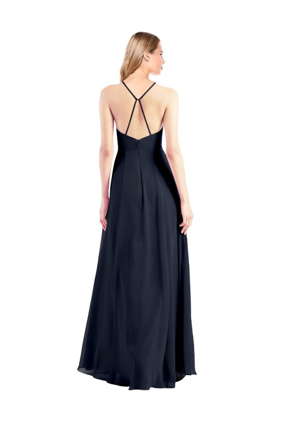 Open Back Dark Navy A-Line V-Neck Long Prom Dress / Bridesmaid Dress Bolton