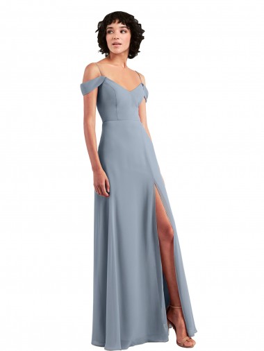 Dusty Blue A-Line V-Neck Long Formal Dress / Bridesmaid Dress Bolton