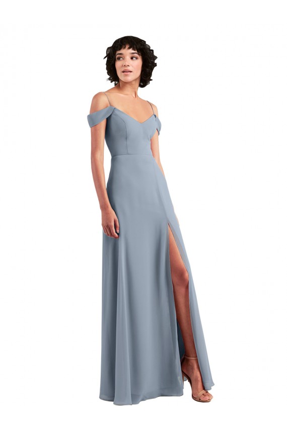 Dusty Blue A-Line V-Neck Long Formal Dress / Bridesmaid Dress Bolton