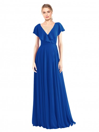 V-Back Royal Blue A-Line V-Neck Long Bridesmaid Dress Bolton