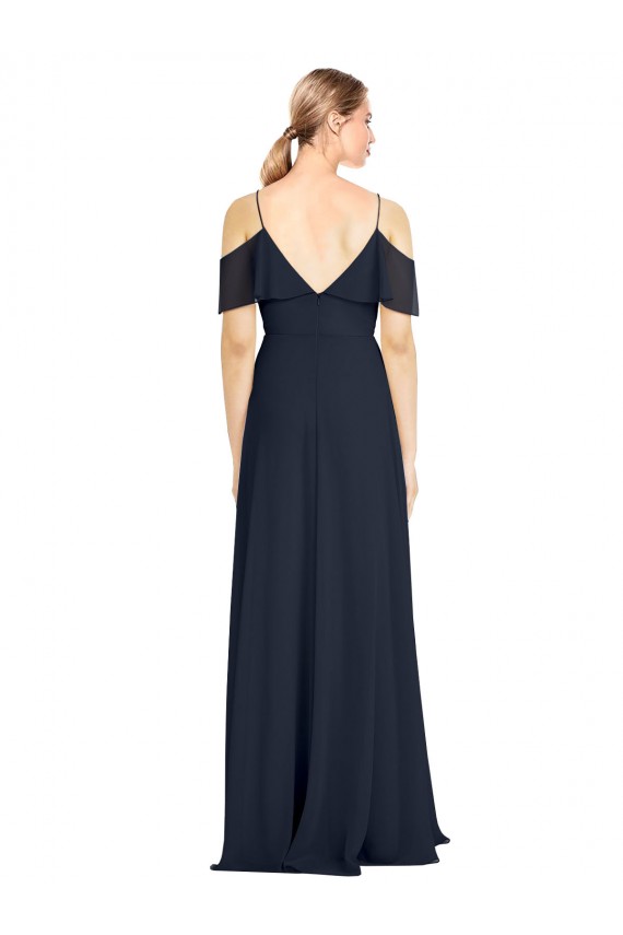 V-Back Dark Navy A-Line V-Neck Long Bridesmaid Dress Bolton