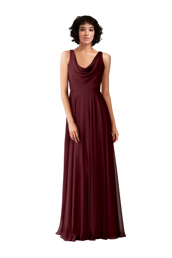 V-Back Burgundy Gold A-Line Cowl Neck Long Bridesmaid Dress Bolton