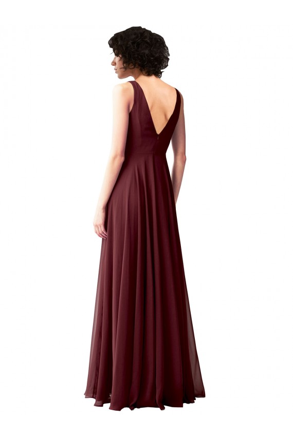 V-Back Burgundy Gold A-Line Cowl Neck Long Bridesmaid Dress Bolton