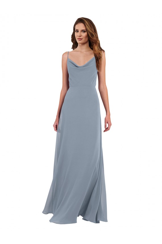 V-Back Dusty Blue A-Line Cowl Neck Long Formal Dress / Bridesmaid Dress Bolton