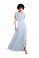 V-Back Light Sky Blue A-Line V-Neck Long Bridesmaid Dresses Bolton