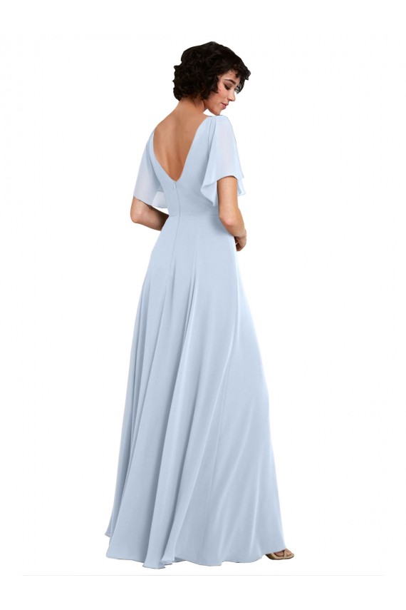 V-Back Light Sky Blue A-Line V-Neck Long Bridesmaid Dresses Bolton