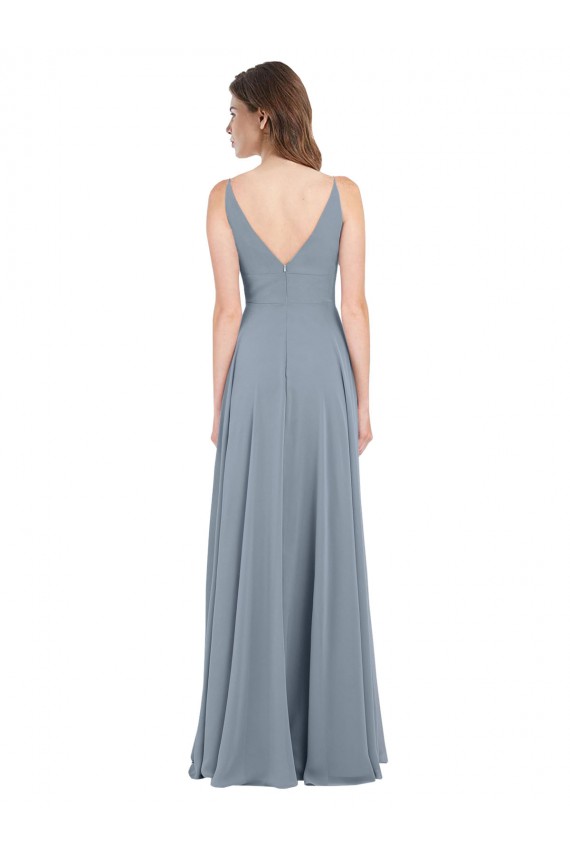 V-Back Dusty Blue A-Line V-Neck Long Bridesmaid Dress / Evening Gowns Bolton