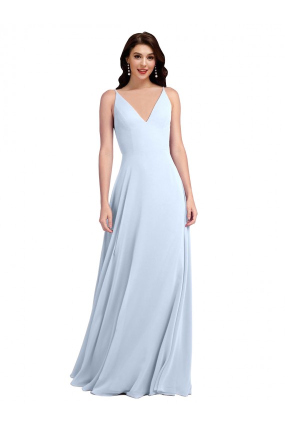 V-Back Light Sky Blue A-Line V-Neck Long Evening Dress / Bridesmaid Dress Bolton