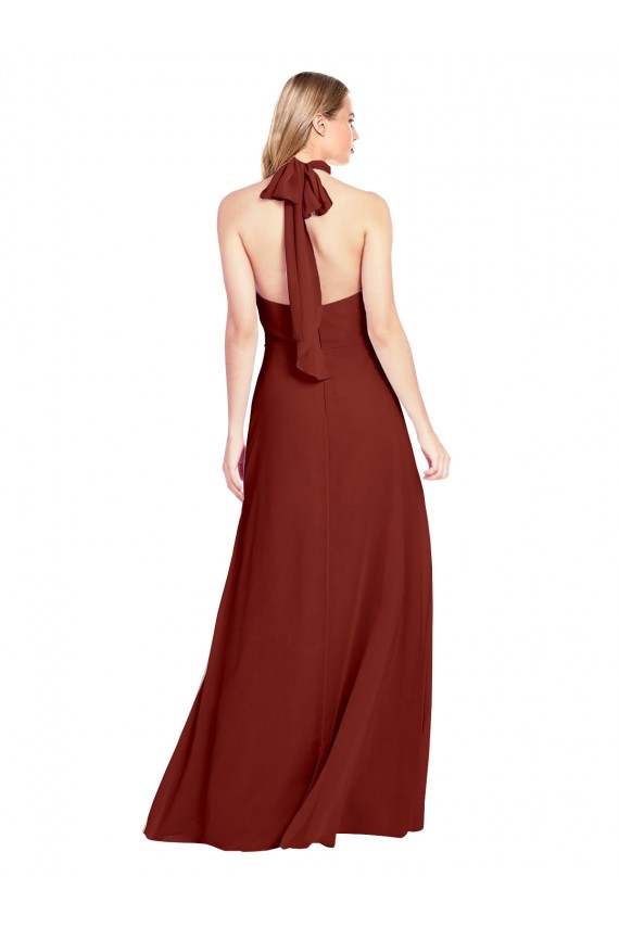 Open Back Burgundy A-Line High Neck Long Prom Dress / Bridesmaid Dress Bolton