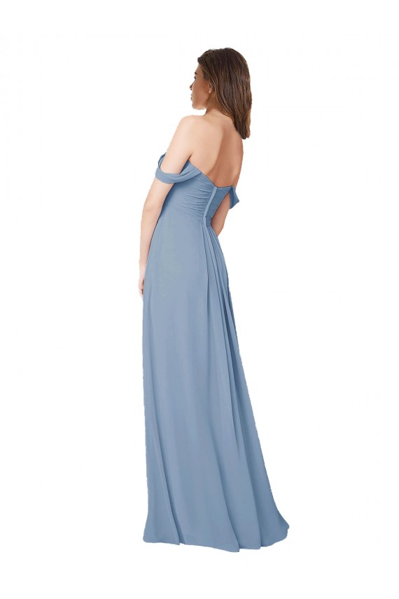 Low Back Dusty Blue A-Line Sweetheart Long Wedding Party Dress Bolton