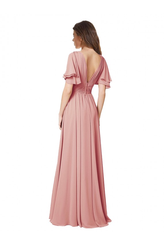 V-Back Bliss Pink A-Line V-Neck Long Bridesmaid Dress Bolton